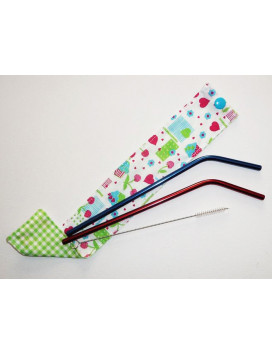 Travel case for washable and reusable straw (brush included) CHERRIES