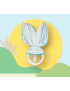 Rattle wooden teething ring with rabbit ears in cotton - LES VAGUES - (with bells)