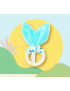 Rattle wooden teething ring with rabbit ears in cotton - ELEPHANTS -