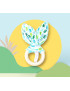 Rattle wooden teething ring with rabbit ears in cotton - ELEPHANTS -