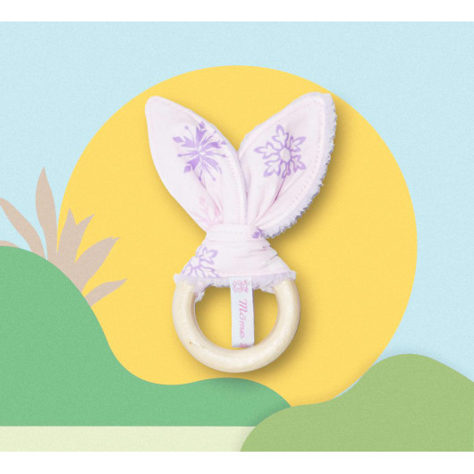 Rattle wooden teething ring with rabbit ears in cotton - FLOCONS - Rattle wooden teething ring with rabbit ears in cotton - FLOCONS -