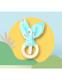 Rattle wooden teething ring with rabbit ears in cotton - SMALL FLOWERS -