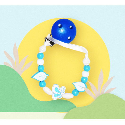 Catena ciuccio in legno BLU BUTTERFLY