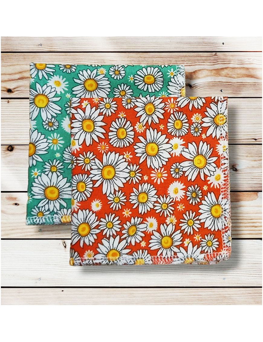 Washable and reusable cotton handkerchiefs - DAISIES