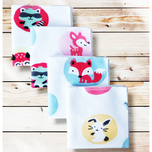 Washable and reusable organic flannel handkerchiefs - FOREST ANIMALS Washable and reusable organic flannel handkerchiefs - FOREST ANIMALS