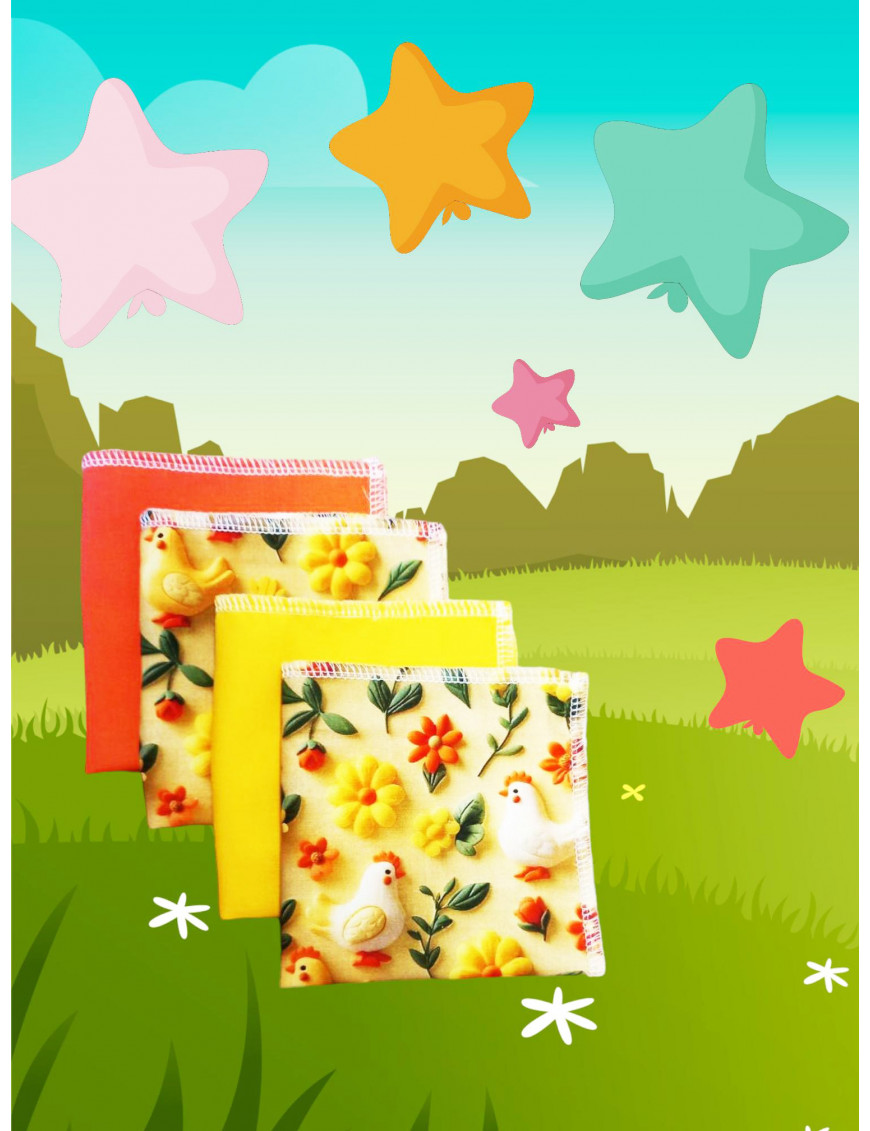 Large washable and reusable cotton handkerchiefs - THE FARM (3D effect)