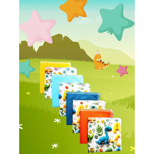 Washable and reusable cotton handkerchiefs - DINOSAURS (3D effect) Washable and reusable cotton handkerchiefs - DINOSAURS (3D effect)