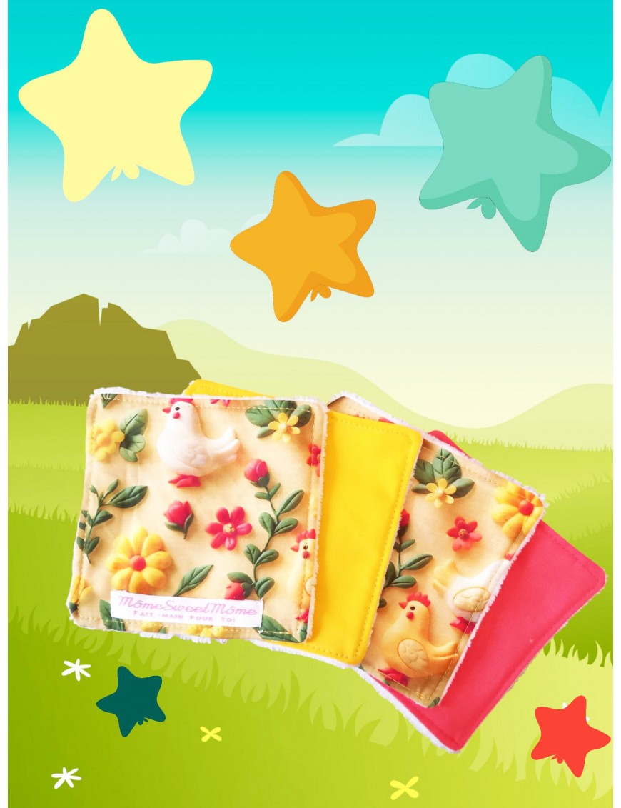 Toallitas lavables grandes - LA GRANJA - 3D (juego de 4)