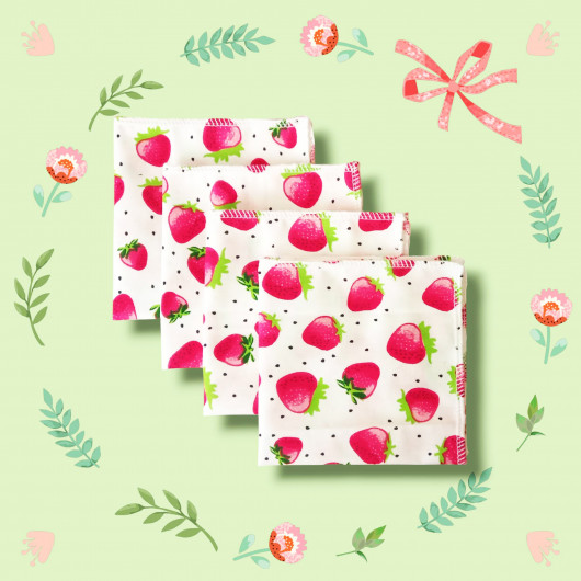 Large washable and reusable cotton handkerchiefs - STRAWBERRIES Large washable and reusable cotton handkerchiefs - STRAWBERRIES