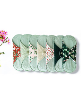 Pack of 7 washable sanitary towels - EUCALYPTUS (M)
