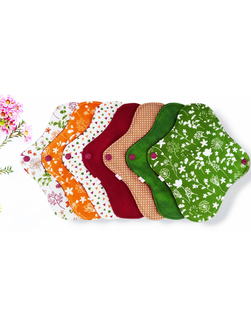 Verpakking van 7 wasbare maandverbanden - WILDE BLOEMEN (M)
