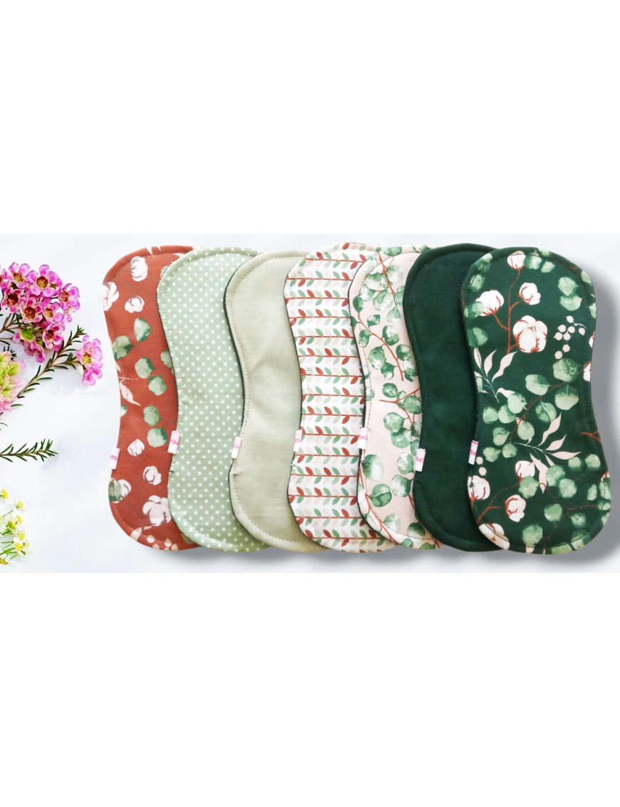 Pack 7 serviettes hygiéniques lavables sans ailettes - EUCALYPTUS (S)