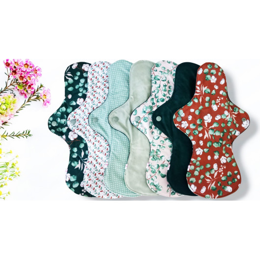 Confezione da 7 assorbenti lavabili EUCALYPTUS (XL/NOTTE)