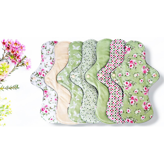 Pack 7 serviettes hygiéniques lavables ROSES (XL/ NUIT) Pack 7 serviettes hygiéniques lavables ROSES (XL/ NUIT)