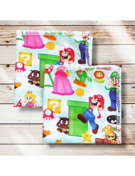 Pañuelos de algodón lavables y reutilizables - SUPER MARIO (22 x 22 cm)