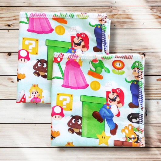 Waschbare und Waschbare und wiederverwendbare Baumwolltaschentücher – SUPER MARIO (22 x 22 cm)