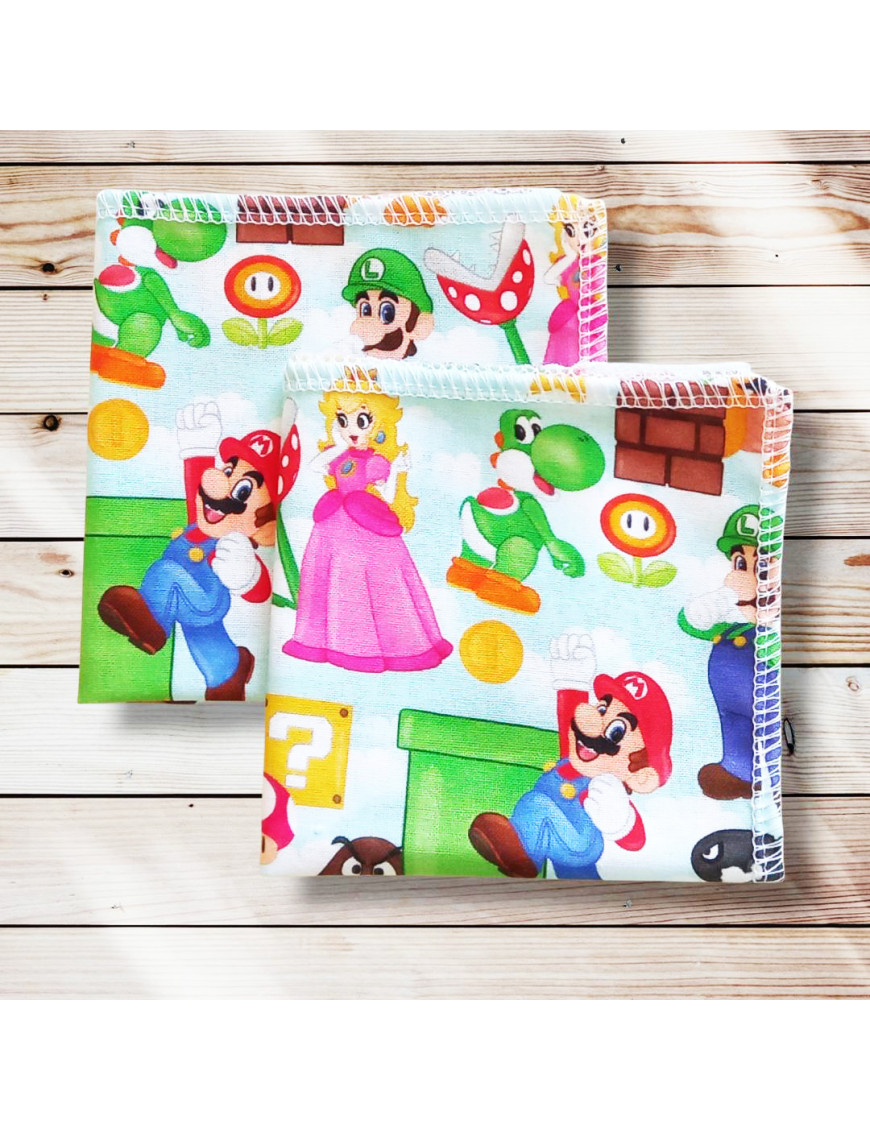 Mouchoirs en coton lavables et réutilisables - SUPER MARIO (20 x 20 cm)