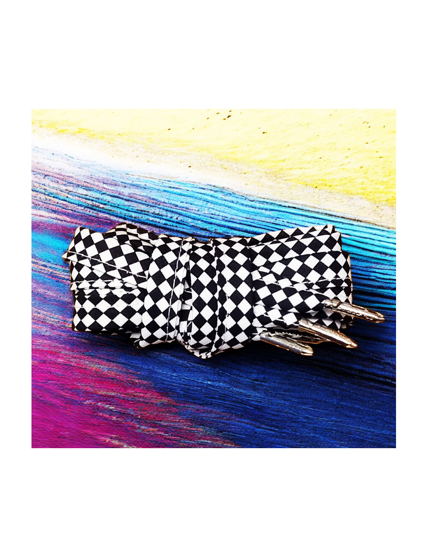 Pair of fabric shoelaces - CHECKERBOARD (black and white)