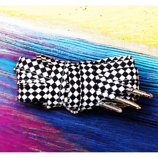 Pair of fabric shoelaces - CHECKERBOARD (black and white)