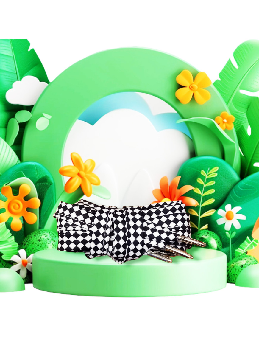 Paire de lacets en tissu - DAMIER (noir et blanc)